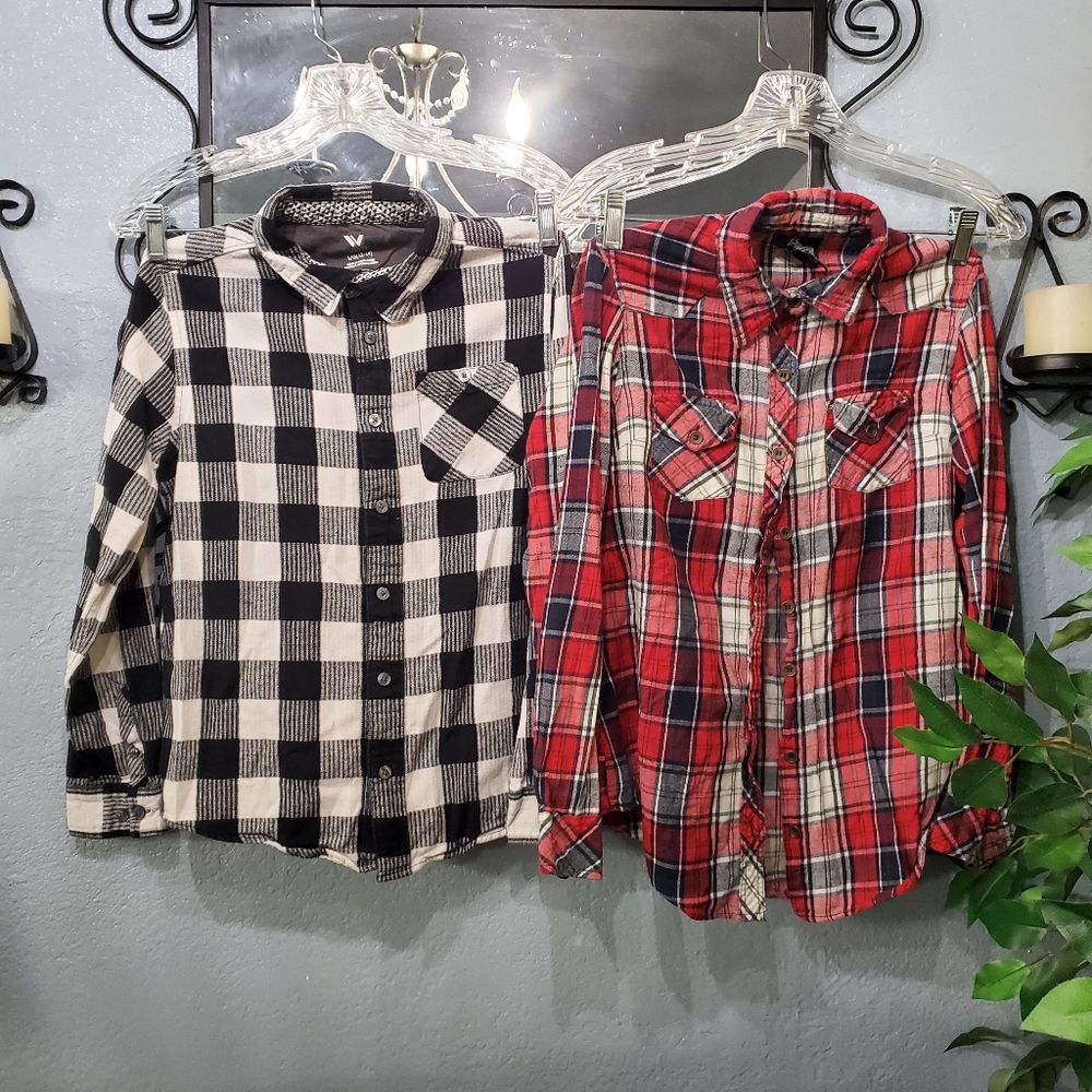 Angie 100% Cotton Flannel Plaid Small/ Shaun White Black and White Plaid/ Bundle